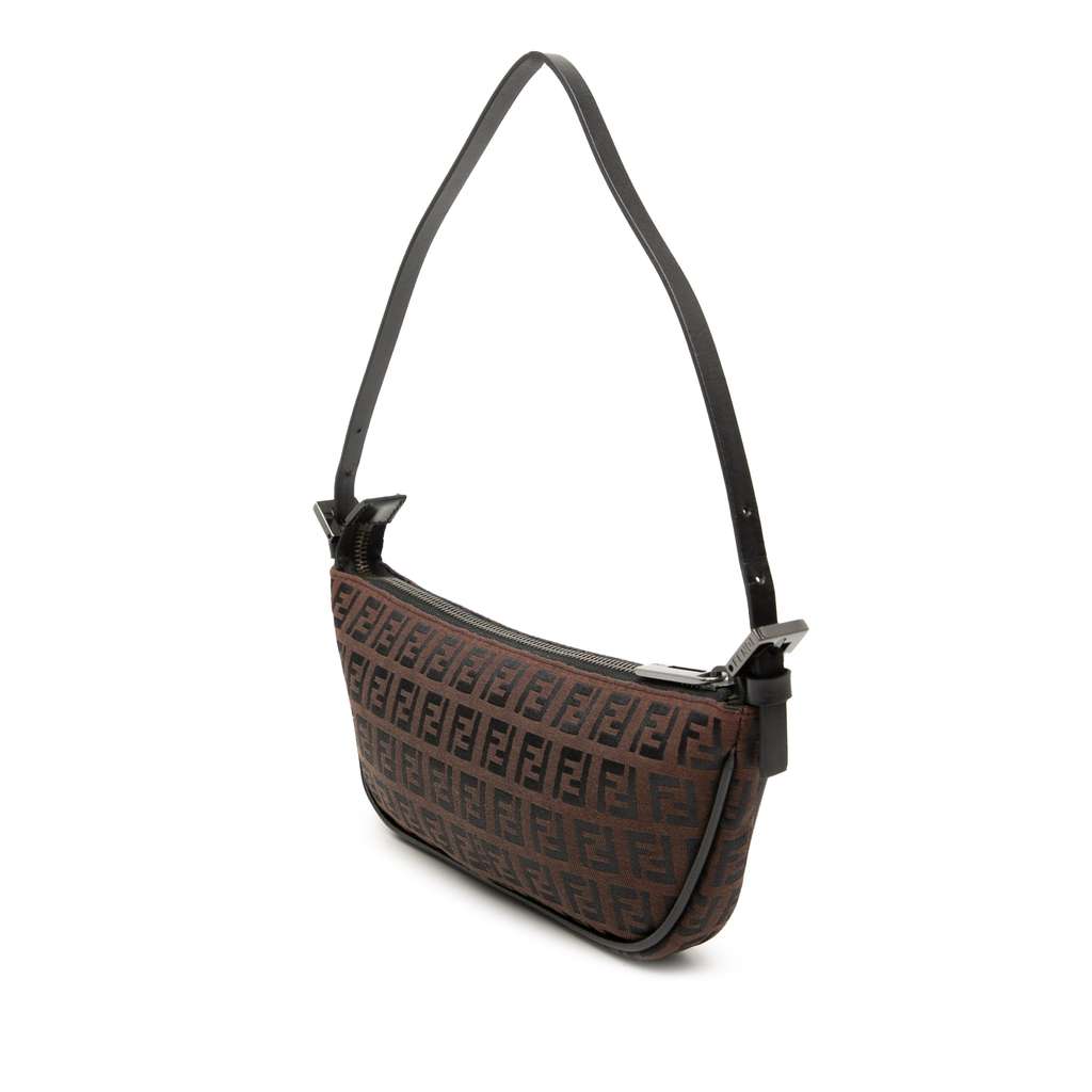 Fendi Mini Zucchino Canvas Shoulder Bag Brown Canvas Good condition - Back View