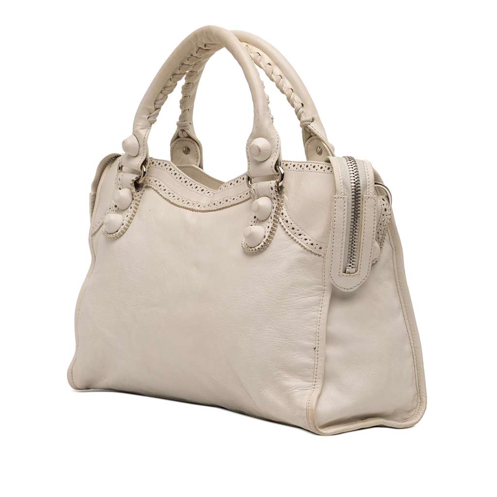 Balenciaga Lambskin Motocross Giant Brogues City Satchel White Leather Good condition - Inside View