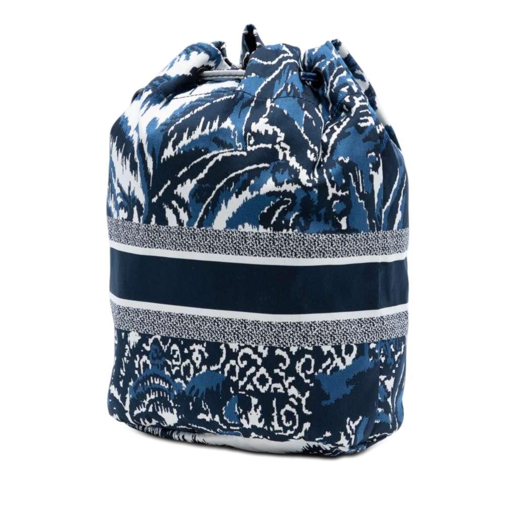 Dior Technical Fabric Embroidered Palm Tree Toile de Jouy DiorTravel Drawstring Pouch Blue Good condition - Back View