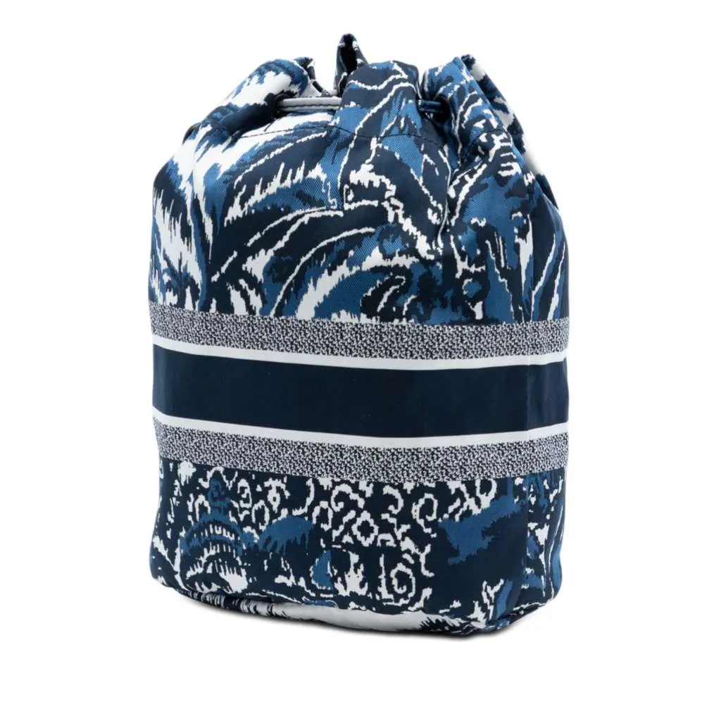Dior Technical Fabric Embroidered Palm Tree Toile de Jouy DiorTravel Drawstring Pouch Blue Very good - Back View