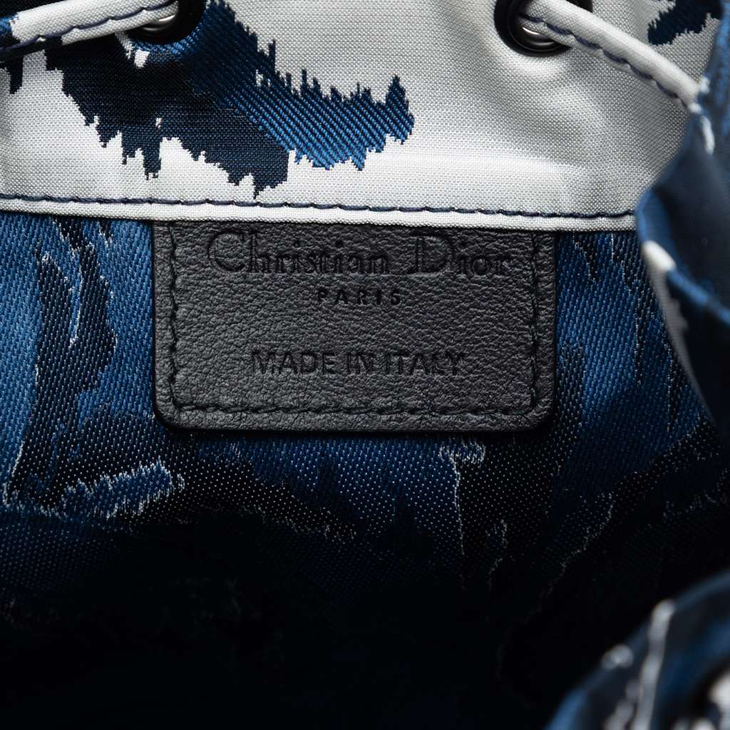 Dior Technical Fabric Embroidered Palm Tree Toile de Jouy DiorTravel Drawstring Pouch Blue Good condition - Box View