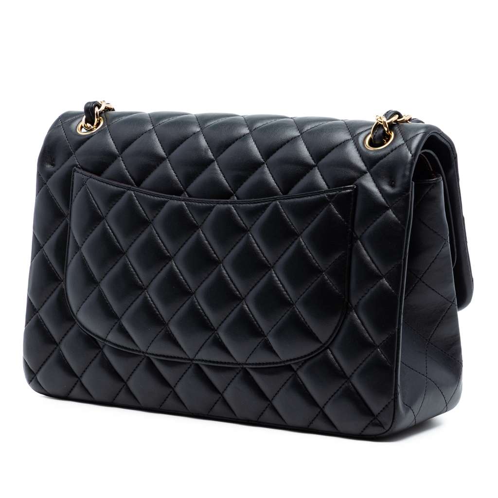 Chanel Jumbo Classic Lambskin Double Flap Black Leather Good condition - Back View