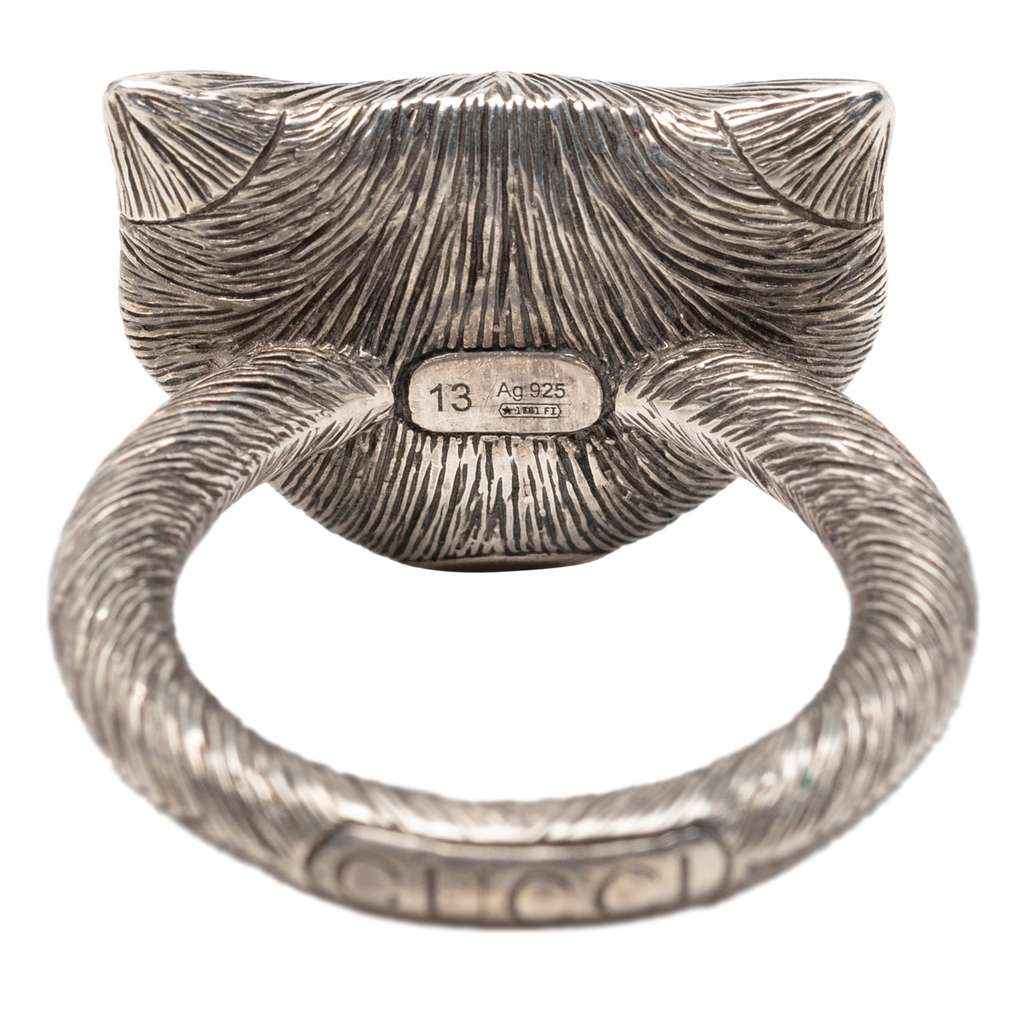 Gucci Sterling Silver Garden Cat Head Ring Silver Silver Good condition - Model View