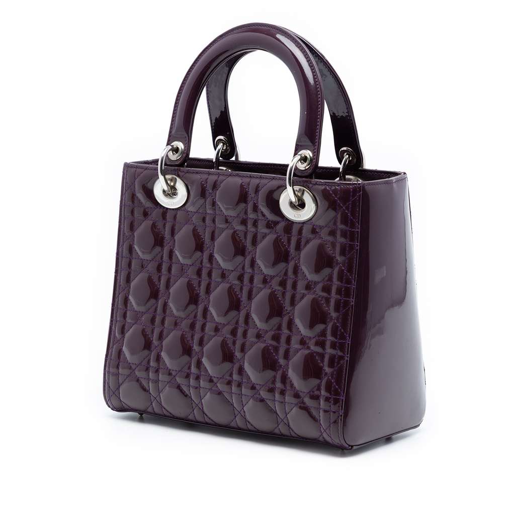 Dior Medium Patent Cannage Lady Dior Purple Leather Good condition - Back View