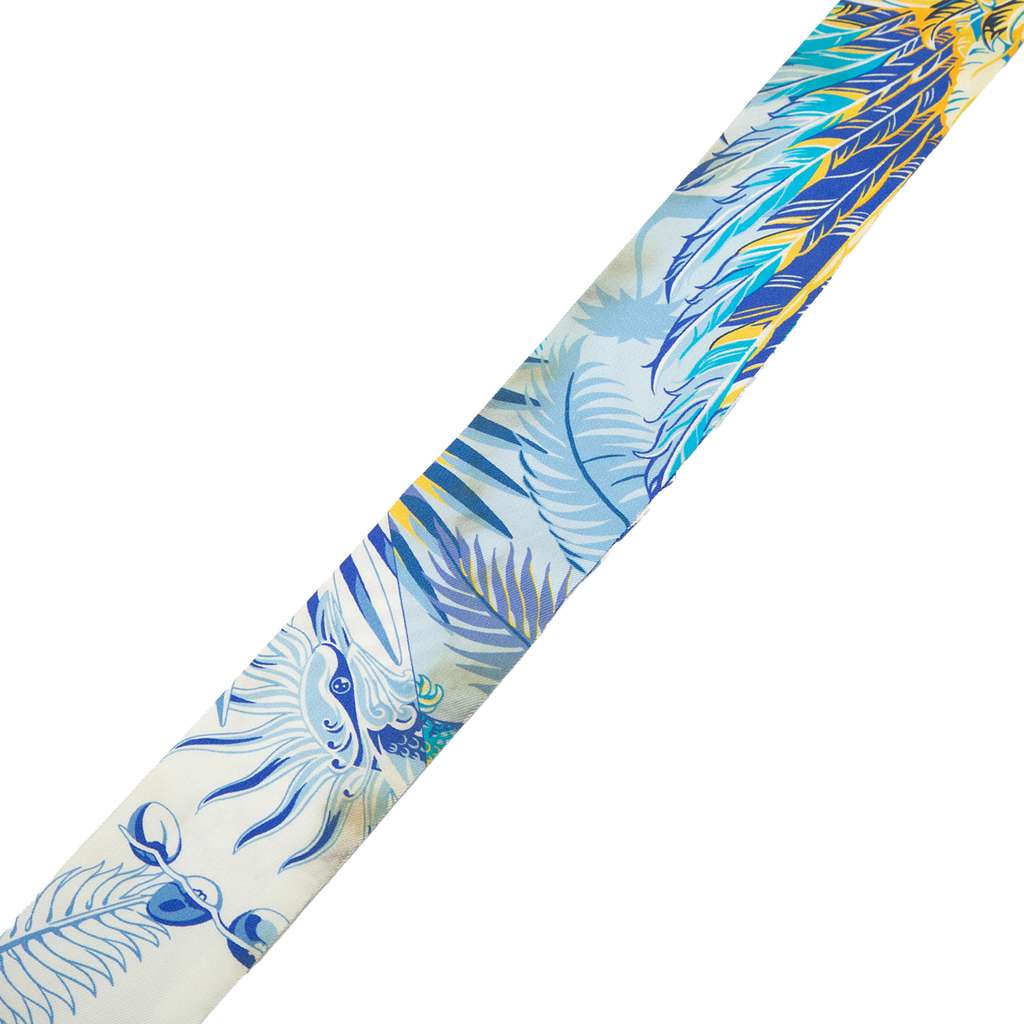 Hermès Mythiques Phoenix Coloriage Silk Twilly Scarf Blue Silk Good condition - Back View