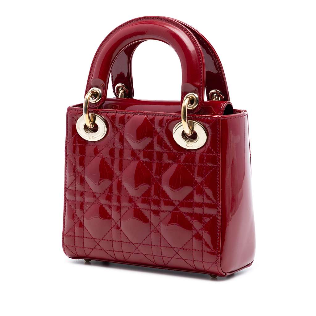 Dior Mini Patent Cannage Lady Dior Red Leather Good condition - Back View