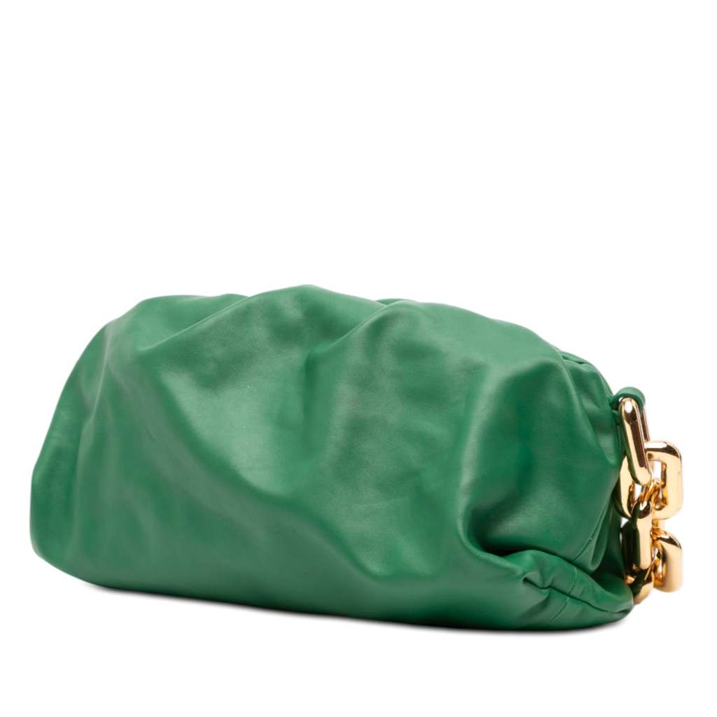 Bottega Veneta Lambskin Chain Pouch Green Leather Good condition - Back View