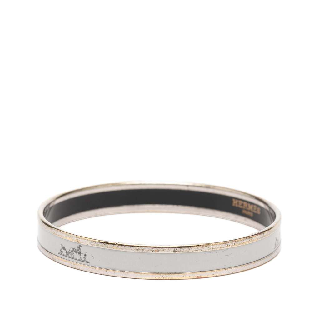 Hermès Narrow Caleche Enamel Bangle 70 White Good condition - Back View