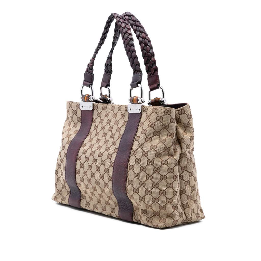 Gucci Medium GG Canvas Bamboo Libeccio Tote Beige Canvas Good condition - Back View