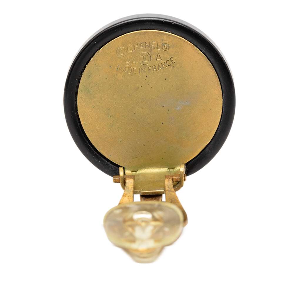 Chanel Gold Plated Resin Lion Head Clip On Earrings Black Good condition - Inside View