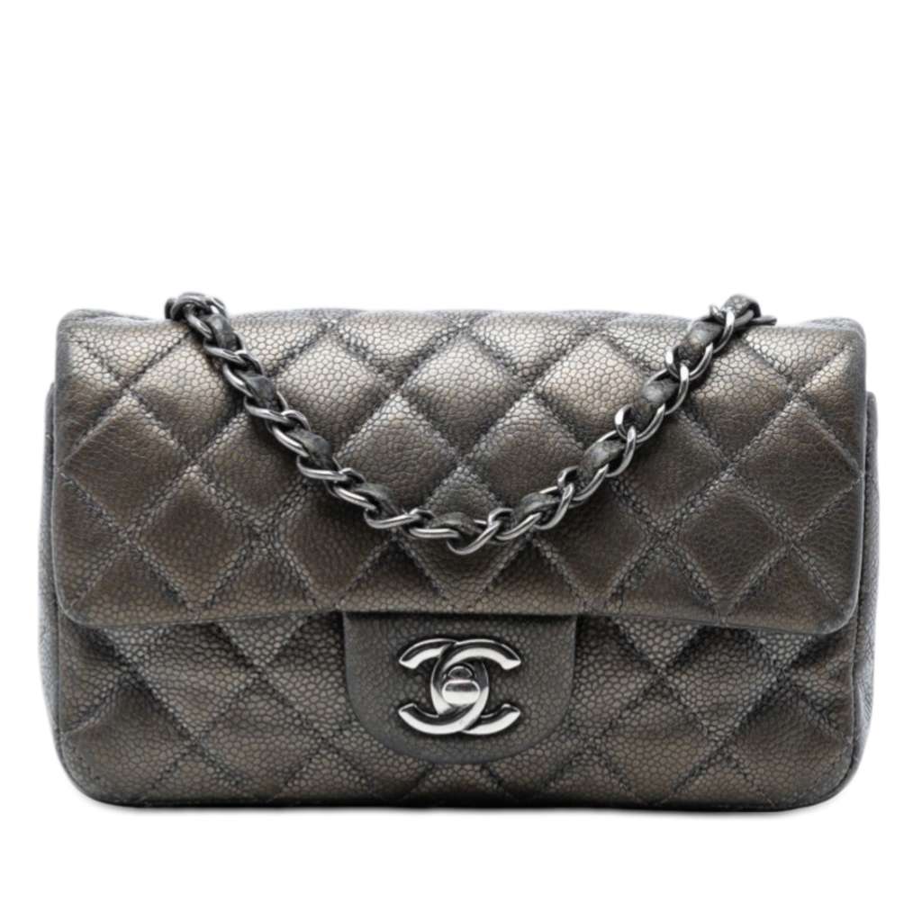Chanel Mini Rectangular Classic Metallic Caviar Single Flap