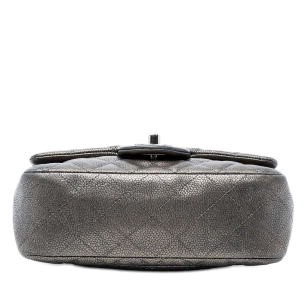 Chanel Mini Rectangular Classic Metallic Caviar Single Flap Grey Leather Good condition - Inside View
