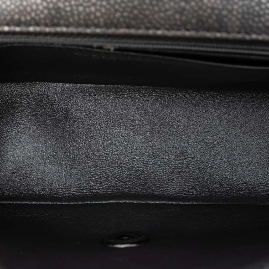 Chanel Mini Rectangular Classic Metallic Caviar Single Flap Grey Leather Very good - Model View
