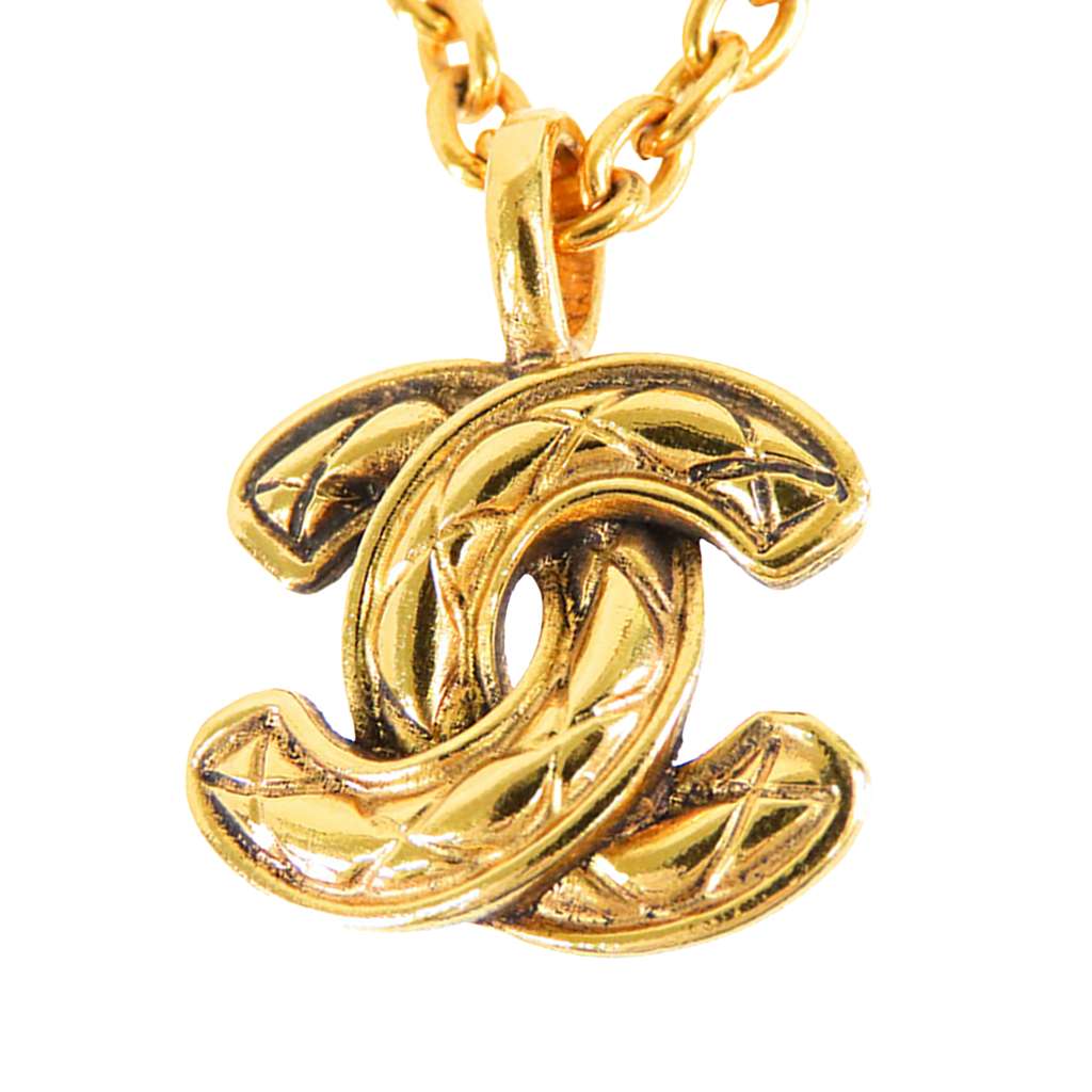 Chanel CC Quilted Gold Plated Pendant Necklace Gold Metal Good condition - Back View