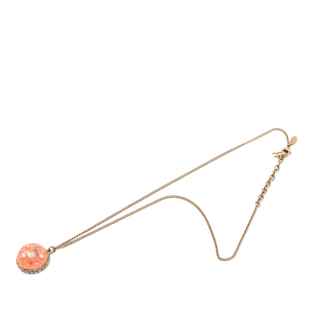 Chanel CC Gold Plated Resin Strass Dome Pendant Necklace