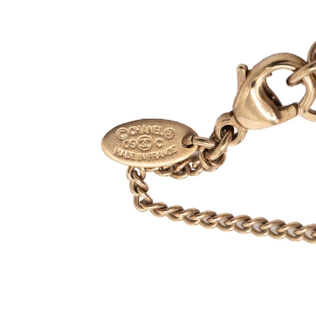 Chanel CC Gold Plated Resin Strass Dome Pendant Necklace Pink Metal Good condition - Box View