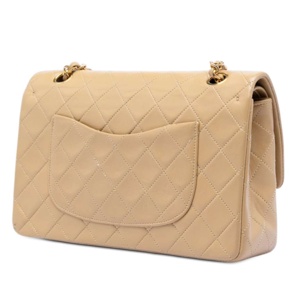 Chanel Medium Classic Lambskin Double Flap Beige Leather Good condition - Back View