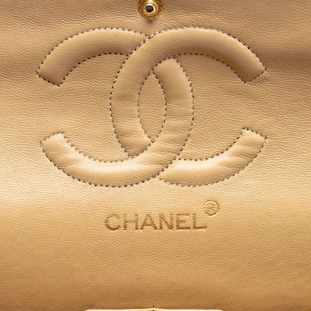 Chanel Medium Classic Lambskin Double Flap Beige Leather Good condition - Box View
