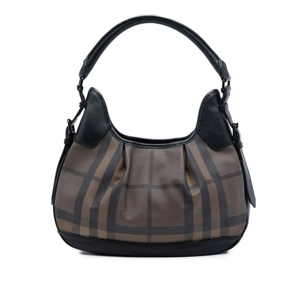 Burberry Smoked Check Coated Canvas Brooklyn Hobo Brown Canvas Very good - Front View
