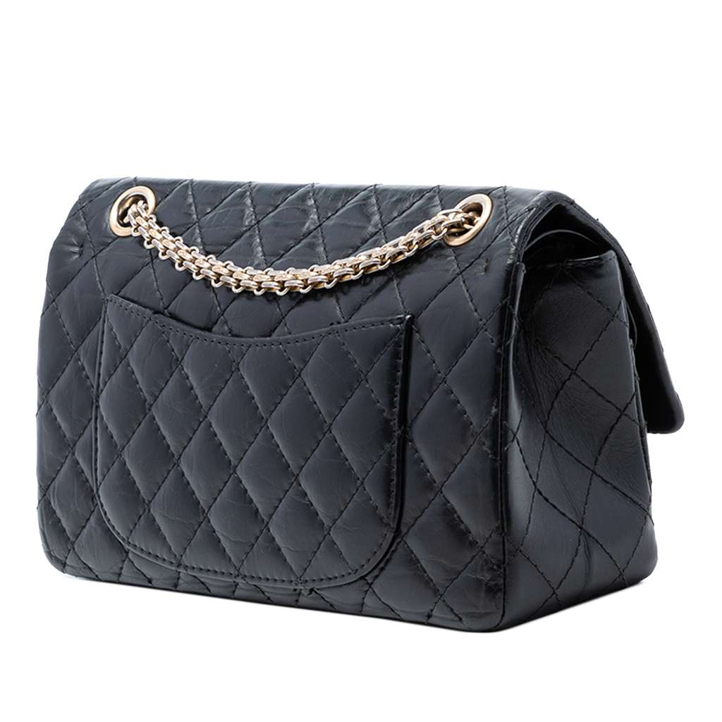 Chanel Quilted Aged Calfskin Reissue 2.55 Double Flap 225 Black Leather Good condition - Back View