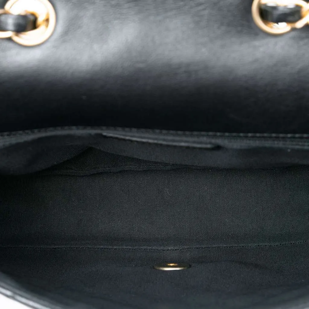 Chanel Quilted Lambskin Braided Saddle Flap Black Leather Very good - Model View