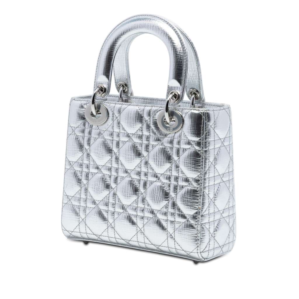 Dior Small Metallic Grained Calfskin Cannage My ABCDior Lady Dior Silver Leather Good condition - Back View