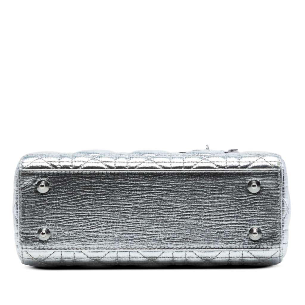 Dior Small Metallic Grained Calfskin Cannage My ABCDior Lady Dior Silver Leather Good condition - Inside View