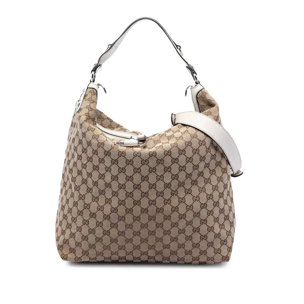 Gucci Large GG Canvas Icon Bit Hobo Beige Canvas Very good - Front View