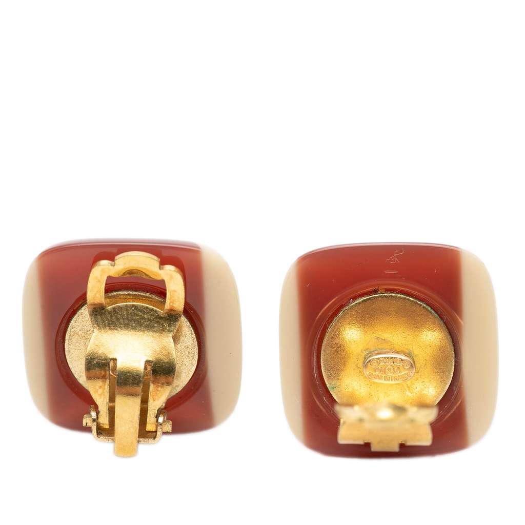 Chanel CC Gold Plated Resin Square Clip On Earrings Red Good condition - Inside View