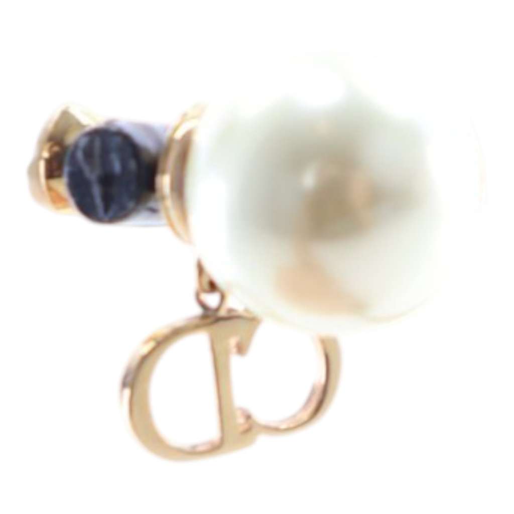 Dior Gold Plated Faux Pearl Logo and Star Tribales Drop Push Back Earrings Gold Metal Good condition - Box View