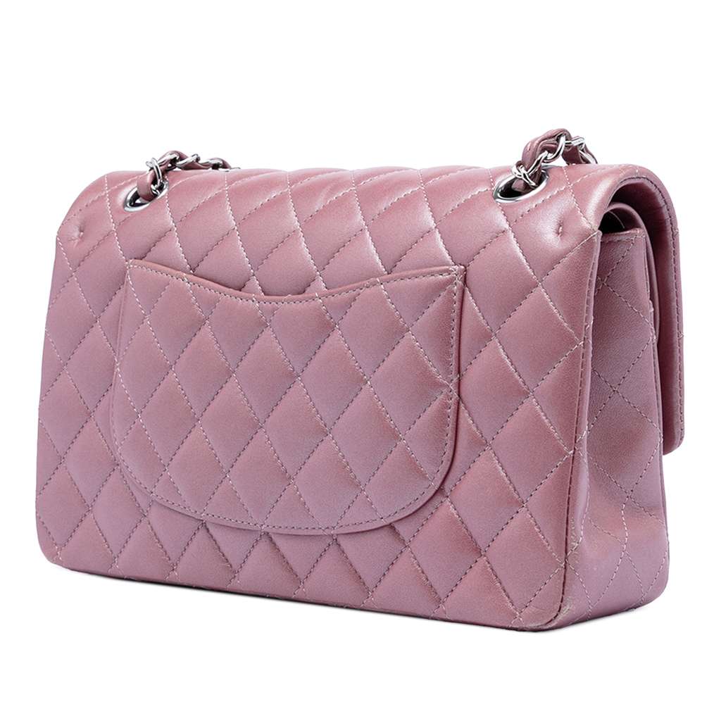 Chanel Medium Metallic Classic Lambskin Double Flap Pink Leather Good condition - Back View