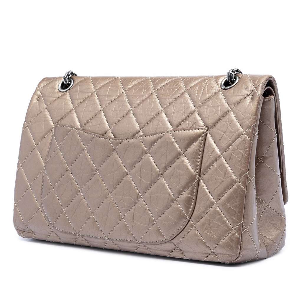 Chanel Metallic Aged Calfskin Reissue 2.55 Double Flap 227 Brown Leather Fair condition - Back View