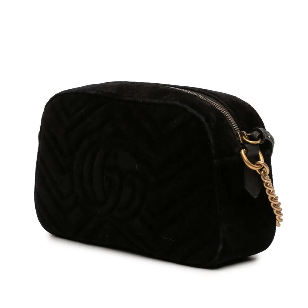 Gucci Small GG Marmont Matelasse Velvet Crossbody Black Velvet Very good - Back View