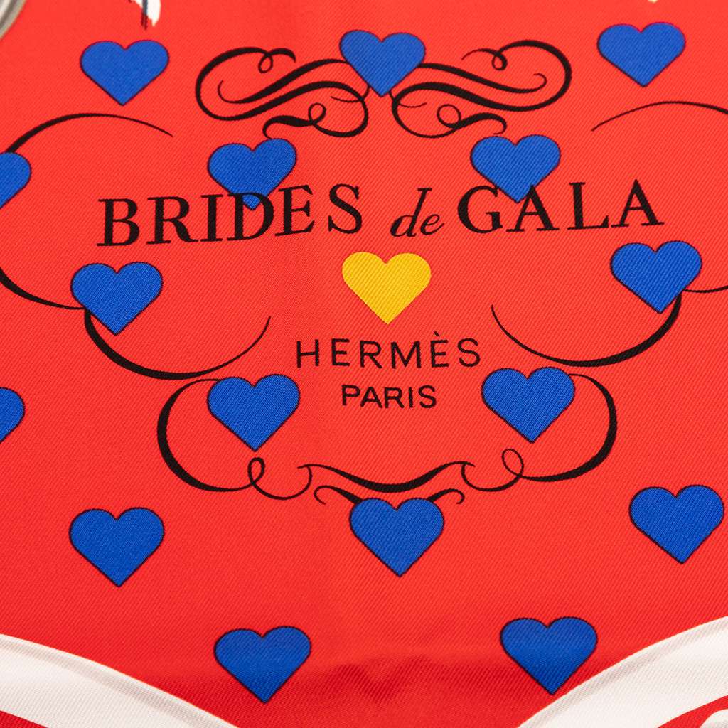 Hermès Brides de Gala Love Heart Silk Scarf 90 Red Silk Good condition - Inside View