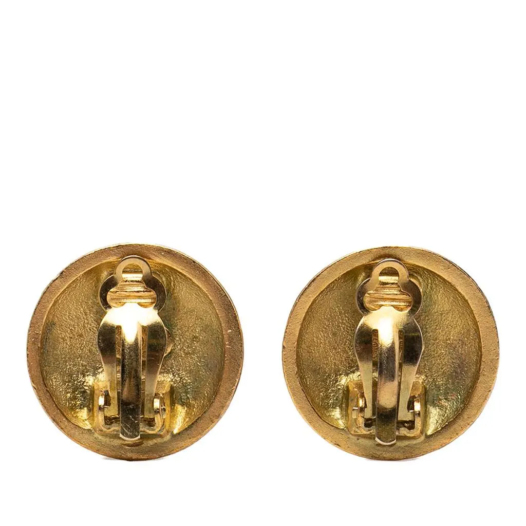 Chanel CC Gold Plated Round Clip On Earrings Gold Metal Very good - Back View