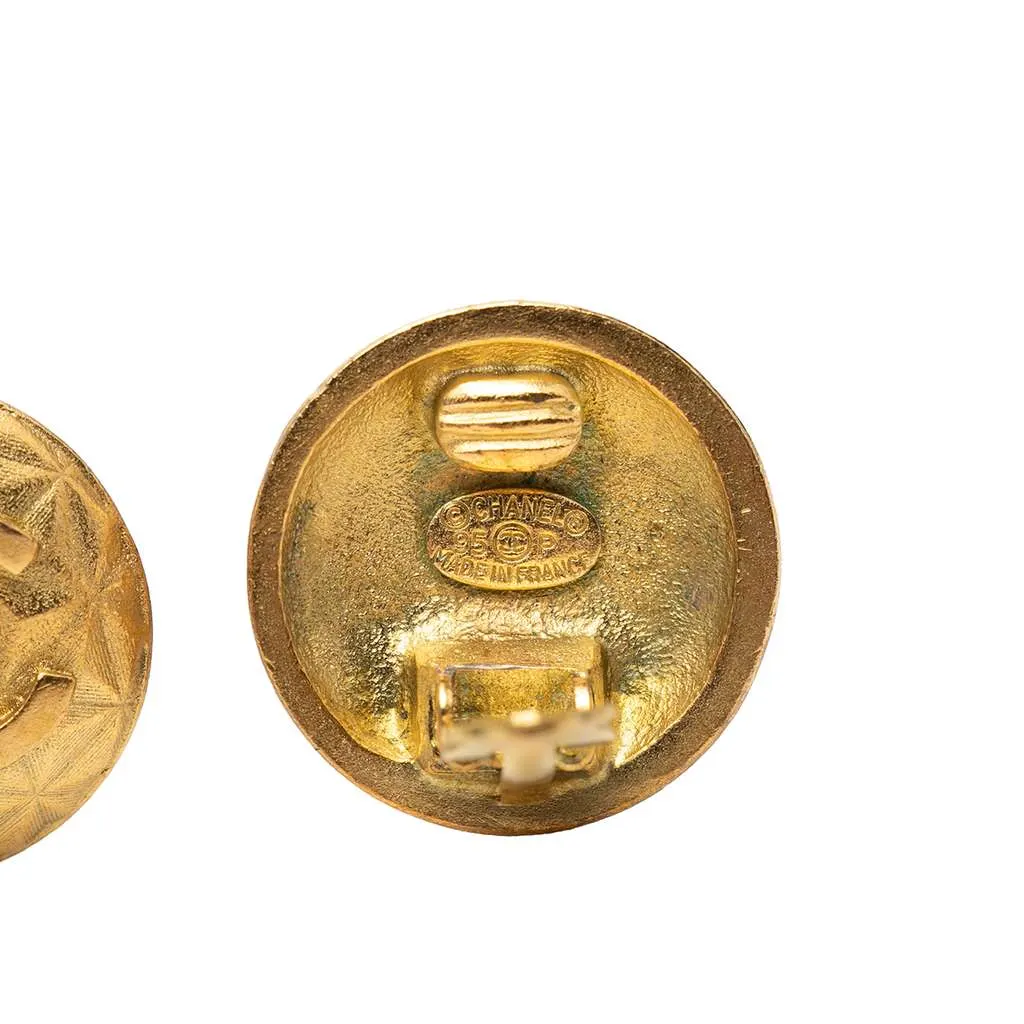 Chanel CC Gold Plated Round Clip On Earrings Gold Metal Very good - Inside View
