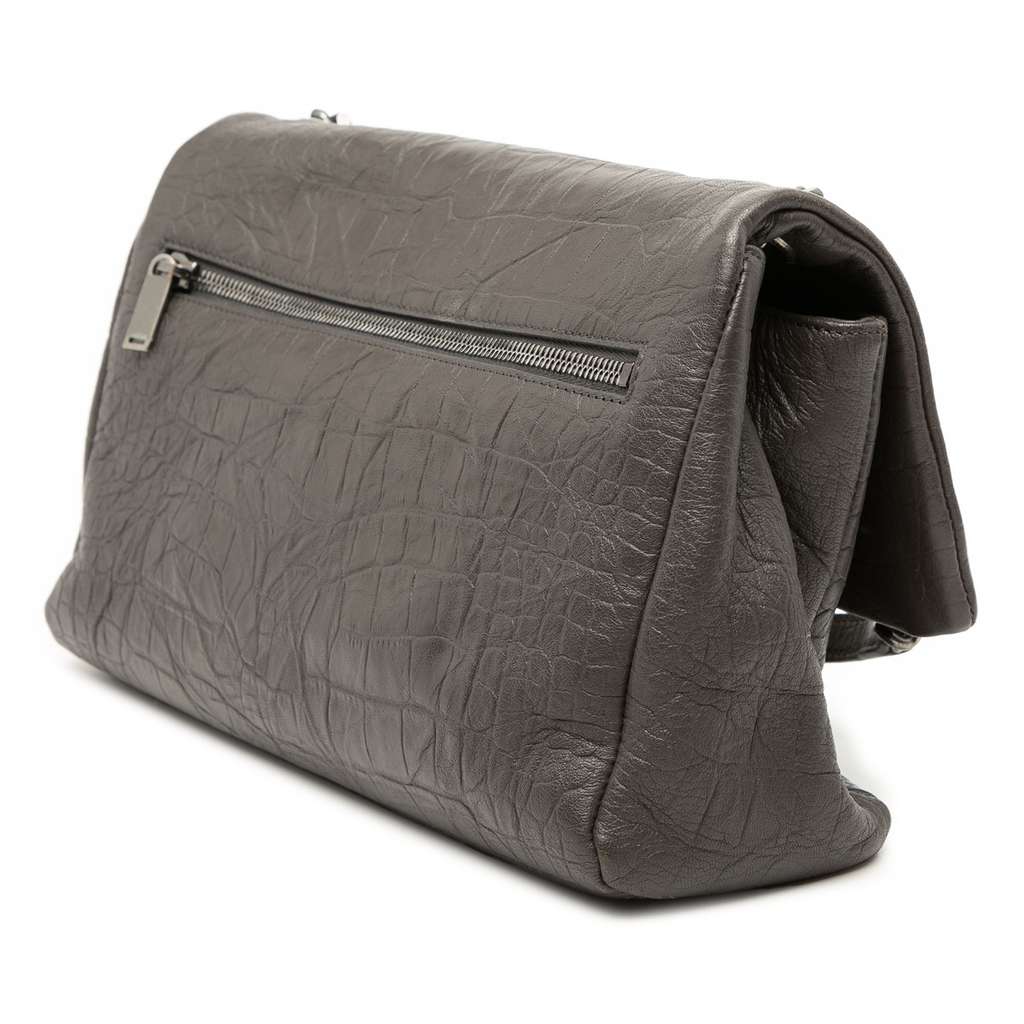 Saint Laurent Medium Croc Embossed Calfskin Monogram West Hollywood Crossbody Grey Leather Good condition - Back View