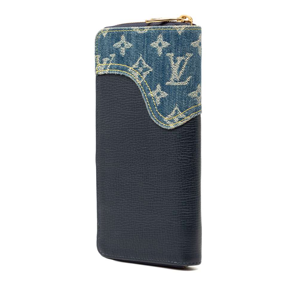 Louis Vuitton Nigo Monogram Denim and Taurillon Vertical Zippy Wallet Blue Denim Good condition - Back View