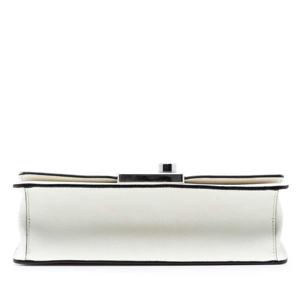 Prada Small Saffiano Sound Lock Chain Crossbody White Leather Good condition - Inside View