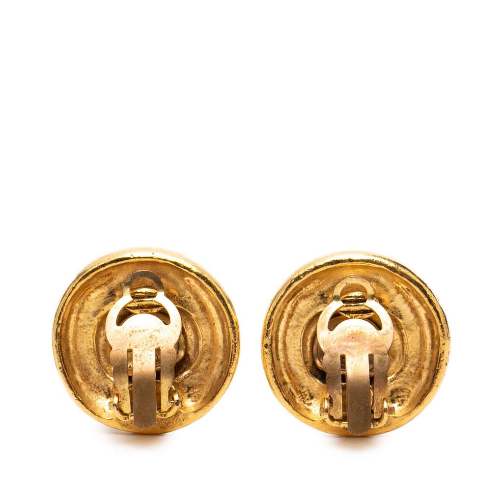 Chanel Gold Plated Rhinestone Rope Border Clip On Earrings Gold Metal Good condition - Back View