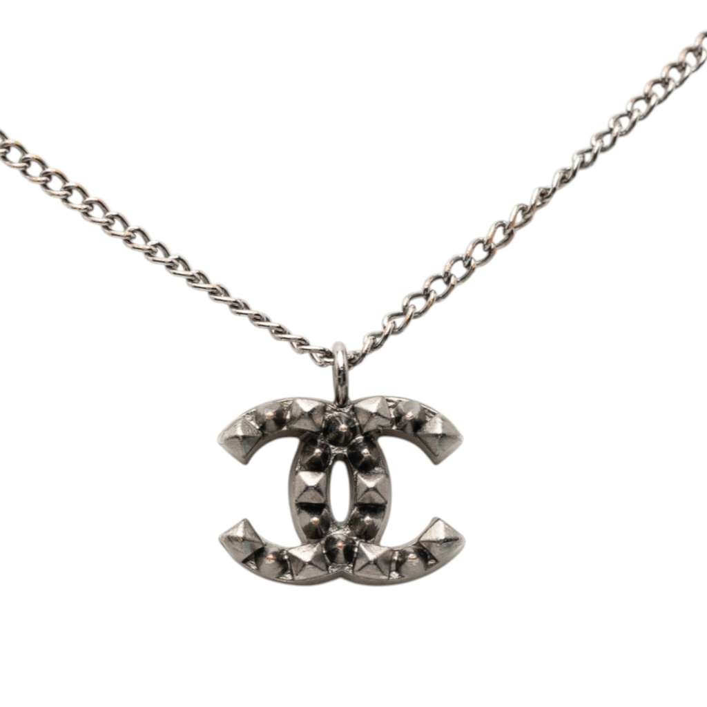 Chanel Ruthenium Plated CC Spiked Pendant Necklace Black Brass Good condition - Back View