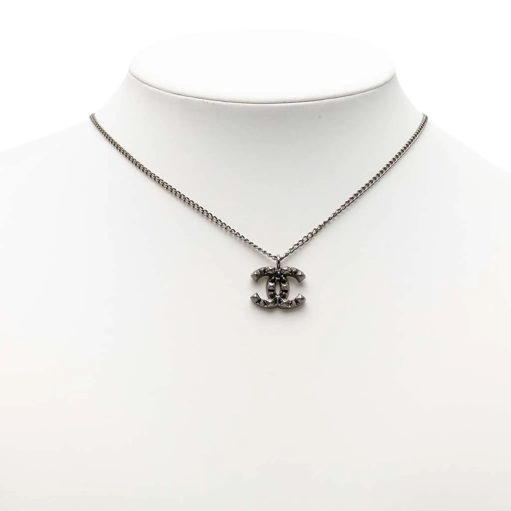Chanel Ruthenium Plated CC Spiked Pendant Necklace Black Brass Very good - Box View