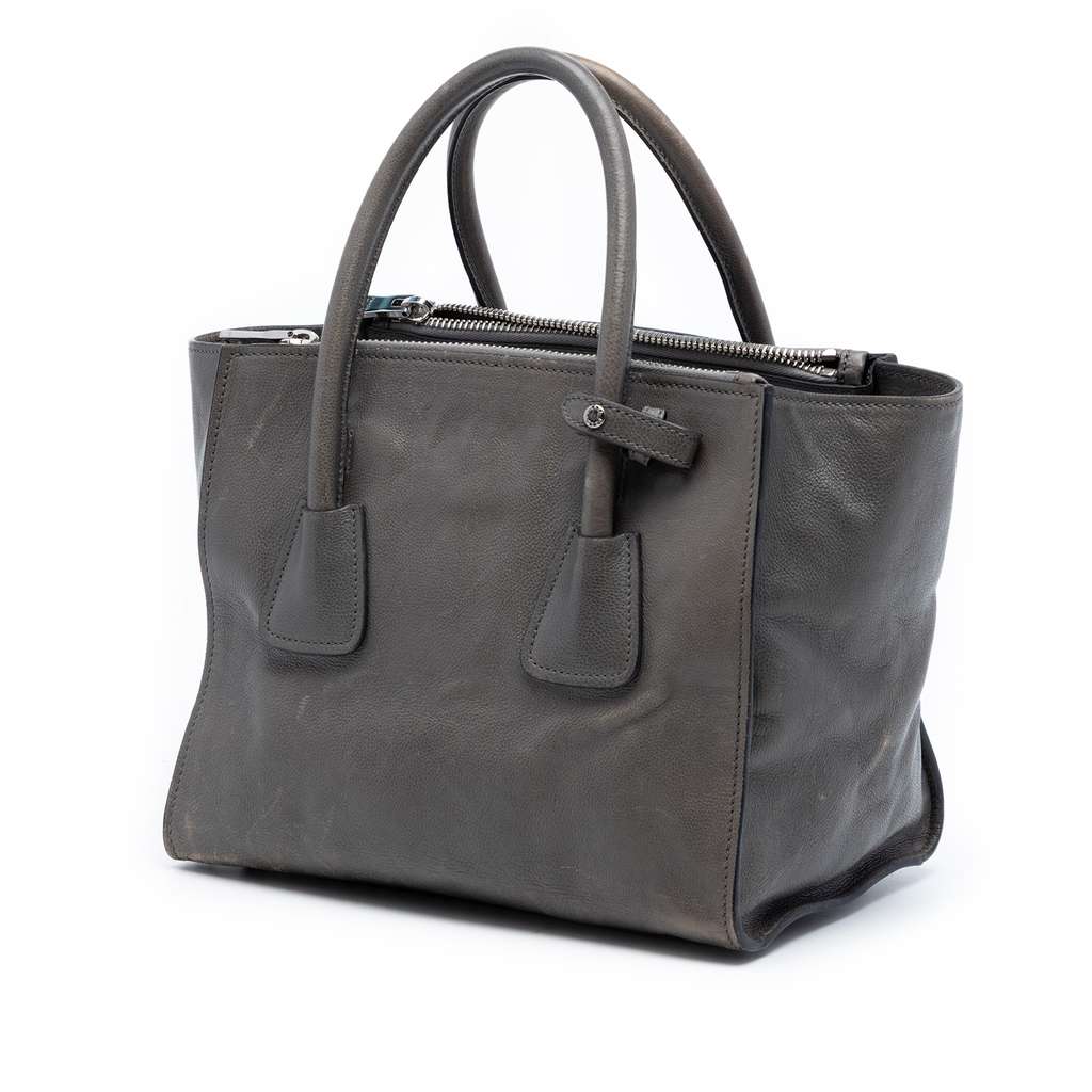 Prada Small Glace Calf Twin Pocket Satchel Grey Leather Good condition - Back View