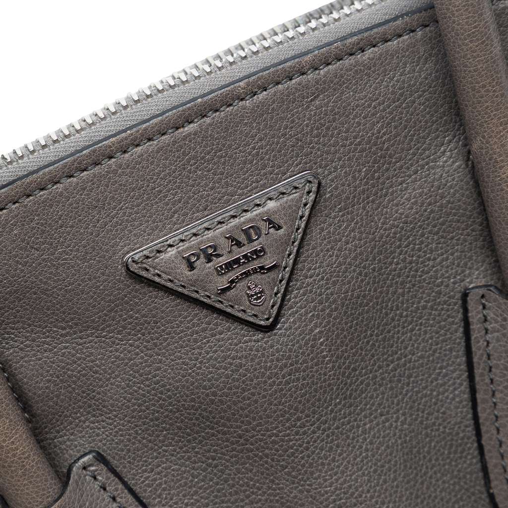 Prada Small Glace Calf Twin Pocket Satchel Grey Leather Good condition - Box View