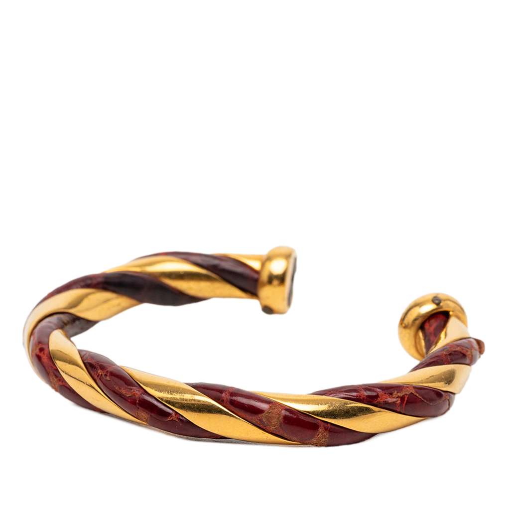 Hermès Gold Plated and Leather Twisted Cuff Bracelet Gold Metal Good condition - Back View