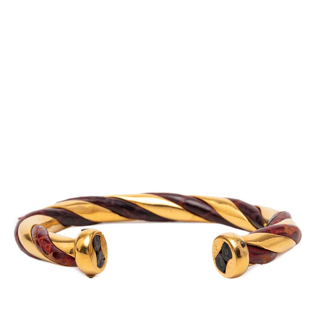 Hermès Gold Plated and Leather Twisted Cuff Bracelet Gold Metal Good condition - Inside View