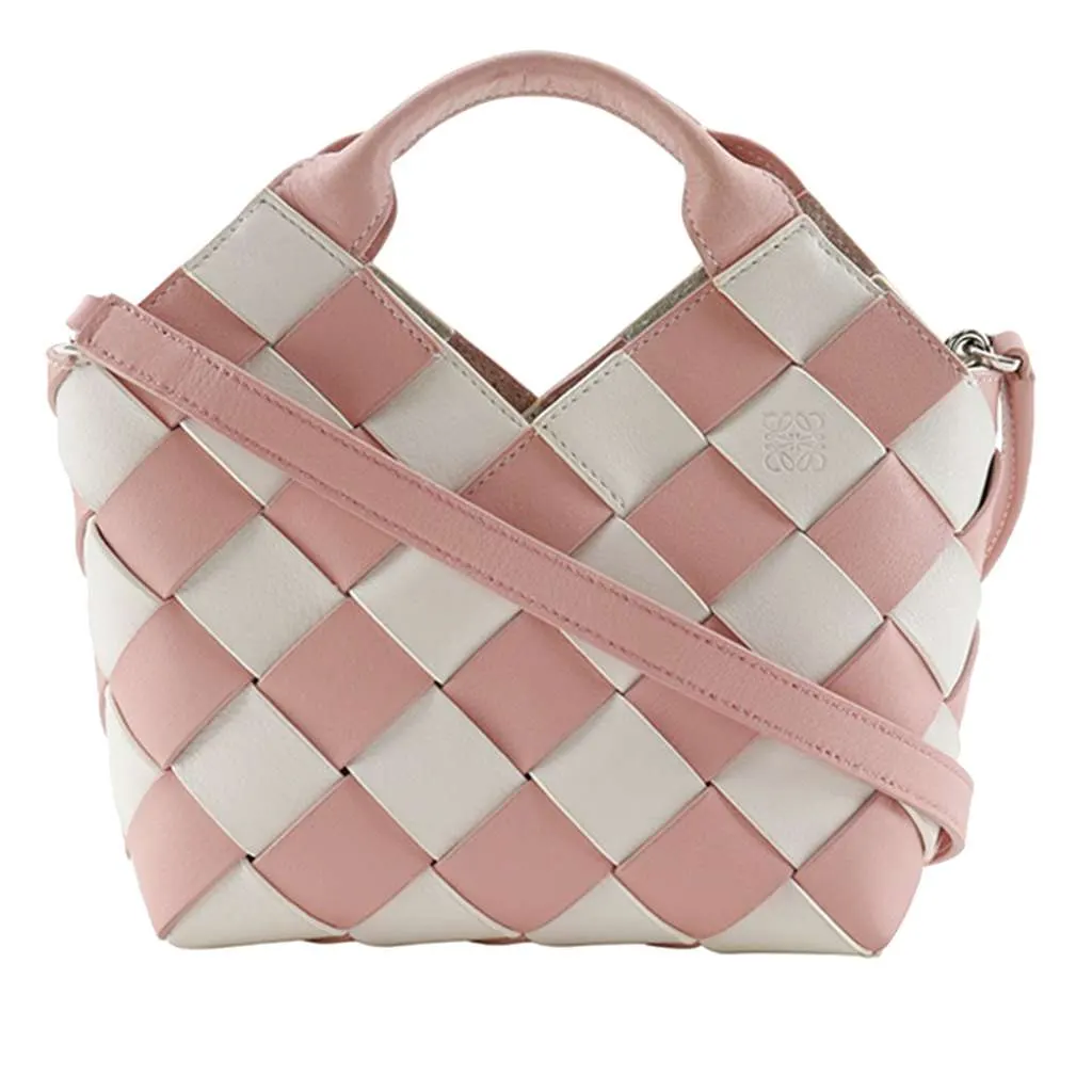 Loewe Mini Woven Calfskin Gingham Surplus Basket Bag Pink Leather Very good - Front View