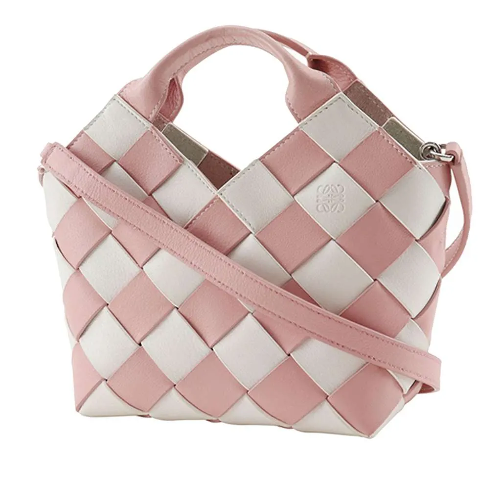 Loewe Mini Woven Calfskin Gingham Surplus Basket Bag Pink Leather Very good - Back View
