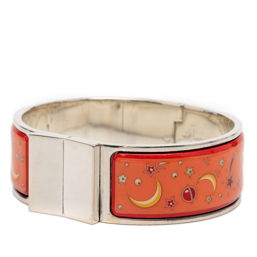 Hermès Wide Enamel Moon and Stars Loquet Bangle Orange Good condition - Back View