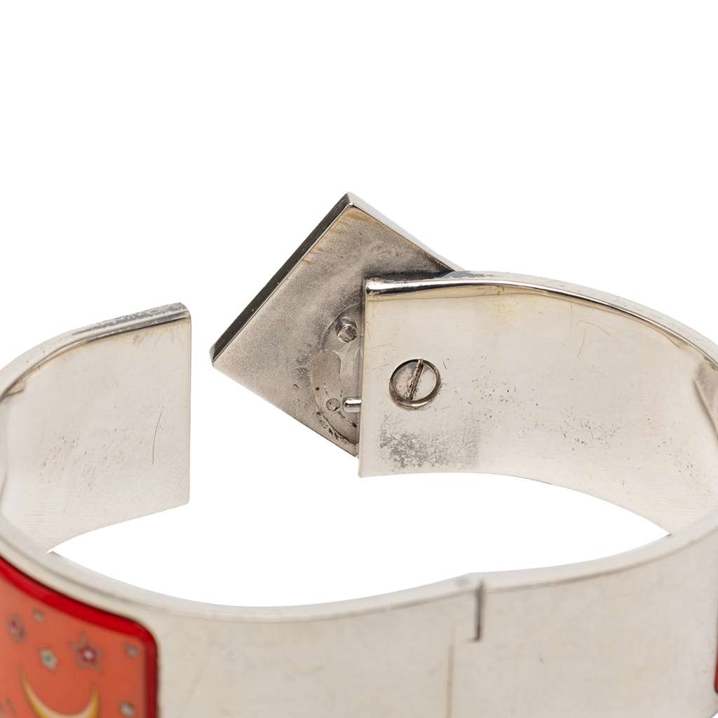 Hermès Wide Enamel Moon and Stars Loquet Bangle Orange Good condition - Box View